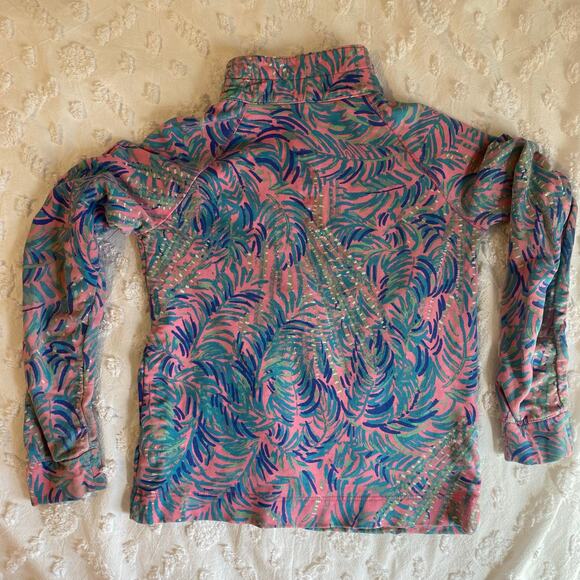Lilly Pulitzer Girls Size Medium 6-7 Half Zip Popover Tiki Pink Royal Lime - Picture 2 of 4